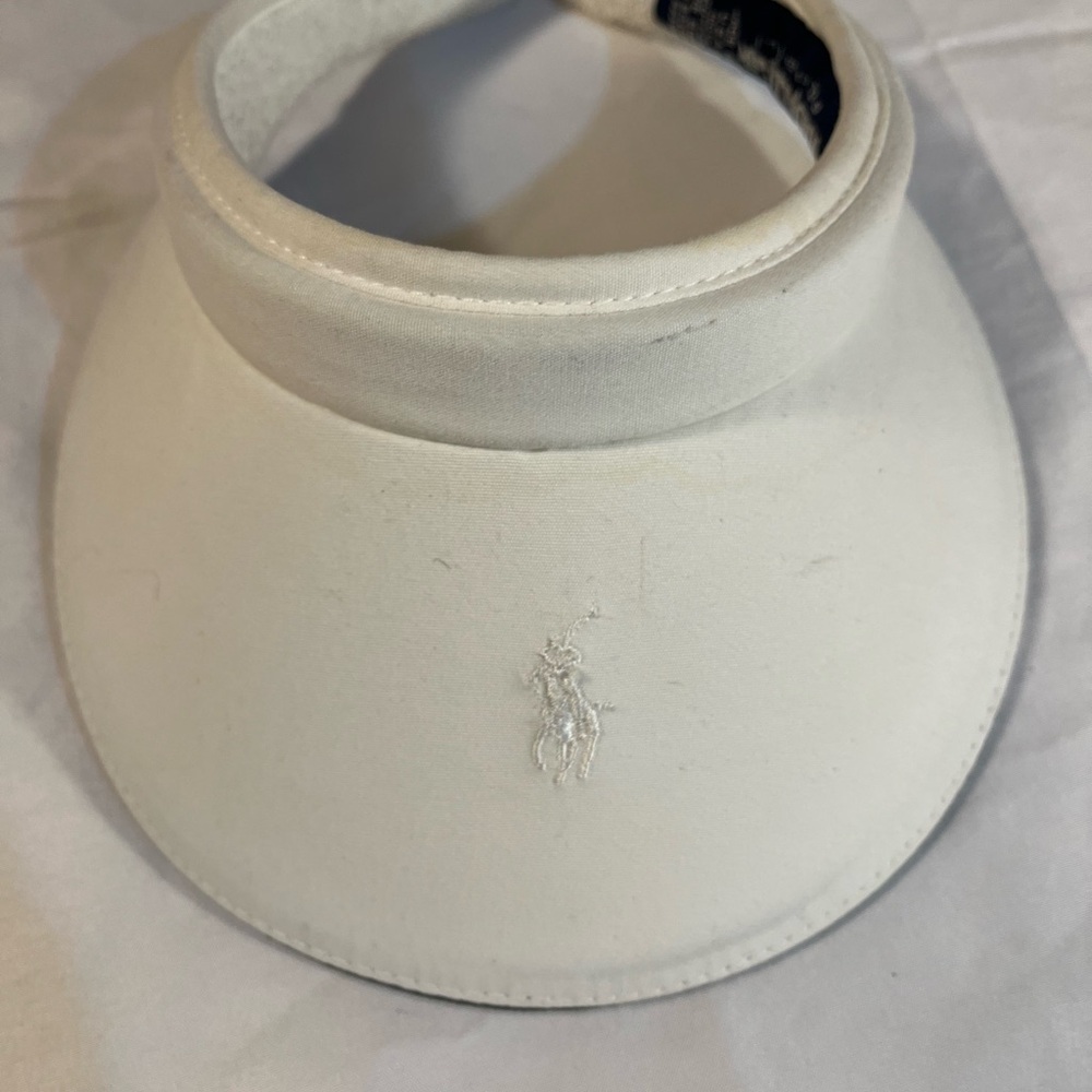 Vintage Ralph Lauren Polo Golf White Open Back Visor w White Embroidered Logo